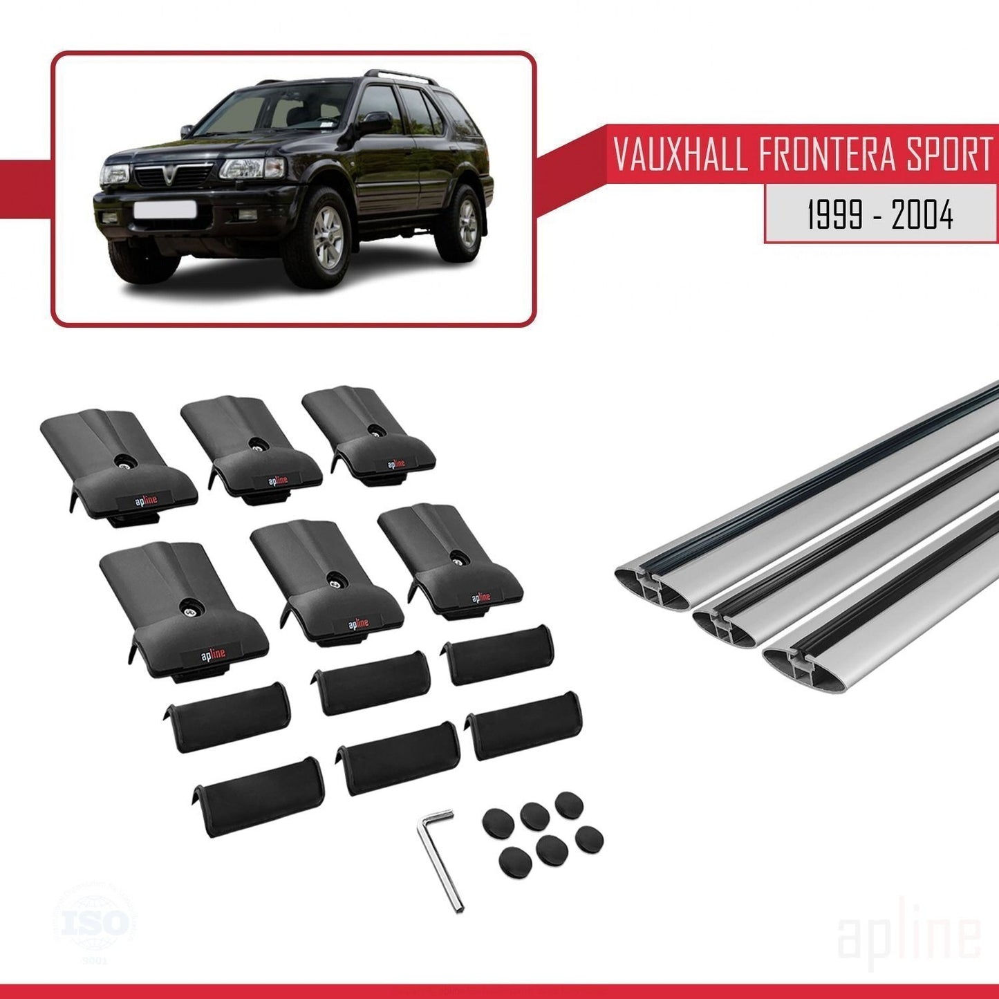 Compatible with Vauxhall Frontera 2 Sport 1999-2004 FLY Model Car Roof Rack Cross Bar Grey Aluminium 3 Bars