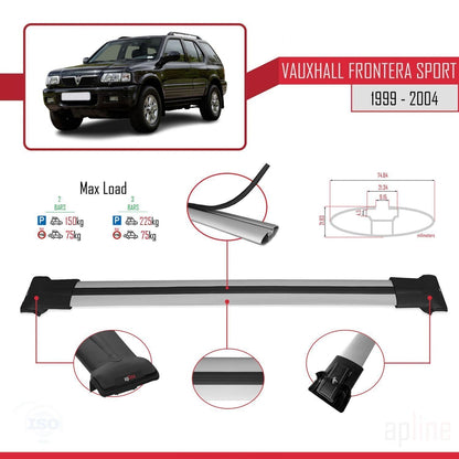 Compatible with Vauxhall Frontera 2 Sport 1999-2004 FLY Model Car Roof Rack Cross Bar Grey Aluminium 2 Bars