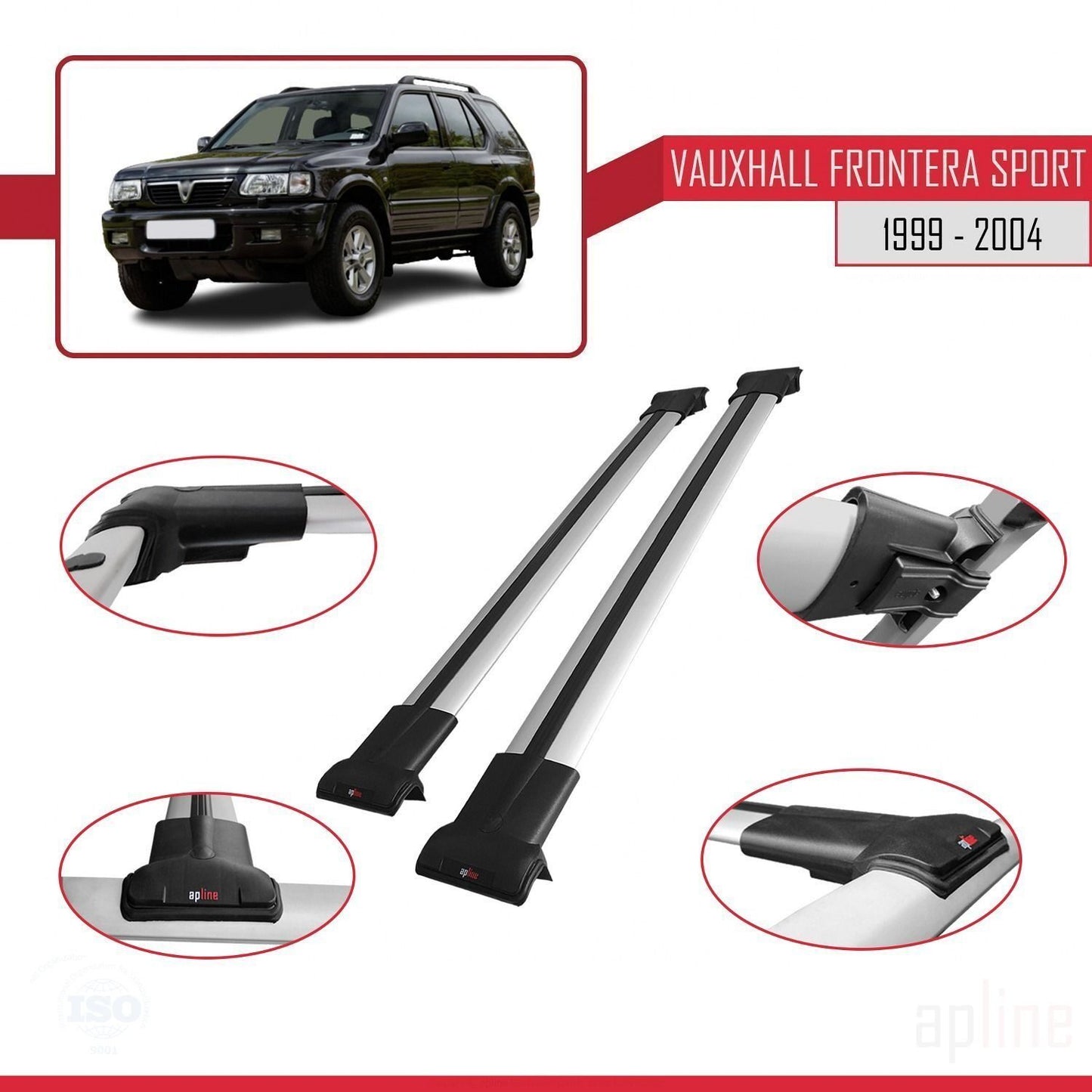 Compatible with Vauxhall Frontera 2 Sport 1999-2004 FLY Model Car Roof Rack Cross Bar Grey Aluminium 2 Bars