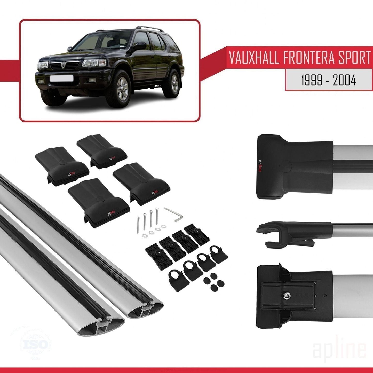Compatible with Vauxhall Frontera 2 Sport 1999-2004 FLY Model Car Roof Rack Cross Bar Grey Aluminium 2 Bars