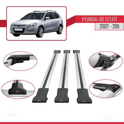 Compatible with Hyundai i30 (FD) SW 2007-2011 FLY Model Car Roof Rack Cross Bar Grey Aluminium 3 Bars