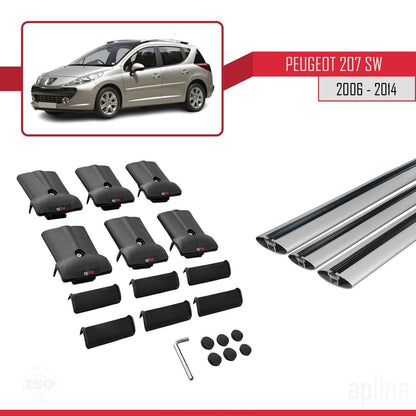 Compatible with Peugeot 207 SW 2006-2014 FLY Model Car Roof Rack Cross Bar Grey Aluminium 3 Bars