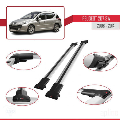 Compatible with Peugeot 207 SW 2006-2014 FLY Model Car Roof Rack Cross Bar Grey Aluminium 2 Bars