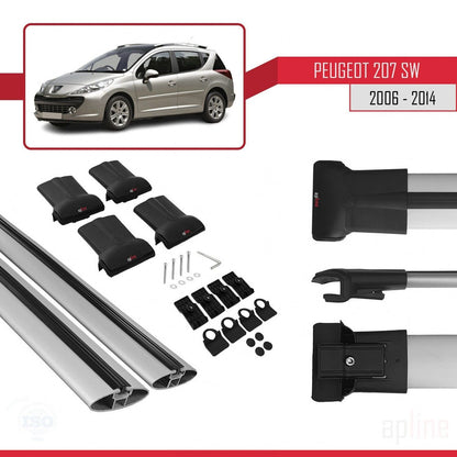Compatible with Peugeot 207 SW 2006-2014 FLY Model Car Roof Rack Cross Bar Grey Aluminium 2 Bars