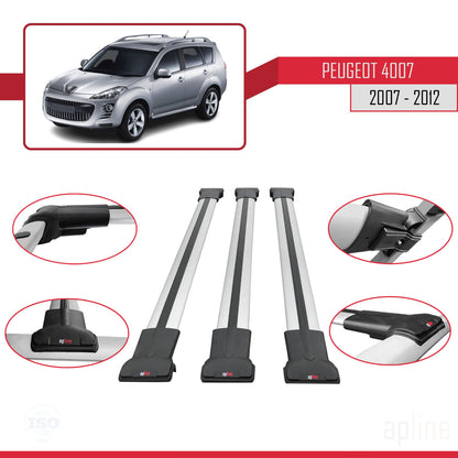 Compatible with Peugeot 4007 2007-2012 FLY Model Car Roof Rack Cross Bar Grey Aluminium 3 Bars