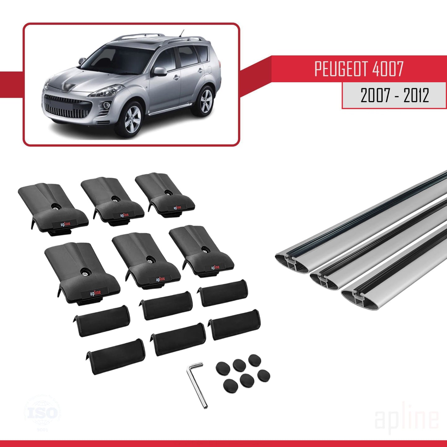 Compatible with Peugeot 4007 2007-2012 FLY Model Car Roof Rack Cross Bar Grey Aluminium 3 Bars