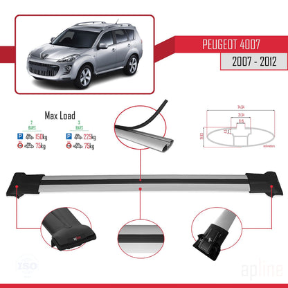 Compatible with Peugeot 4007 2007-2012 FLY Model Car Roof Rack Cross Bar Grey Aluminium 2 Bars