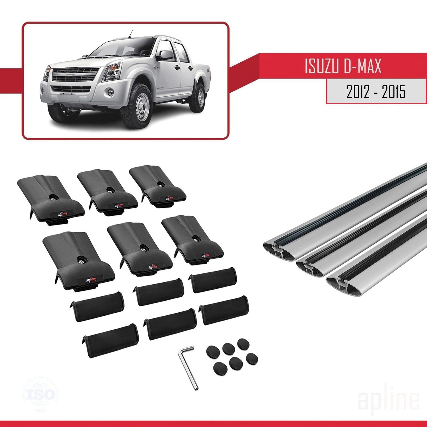Compatible with Isuzu D-Max 2 (RT50) Pre-Facelift 2012-2015 FLY Model Car Roof Rack Cross Bar Grey Aluminium 3 Bars