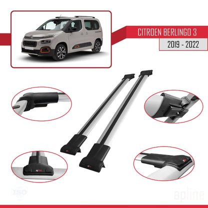 Compatible with Citroen Berlingo 3 (K9) 2019-2022 FLY Model Car Roof Rack Cross Bar Grey Aluminium 2 Bars