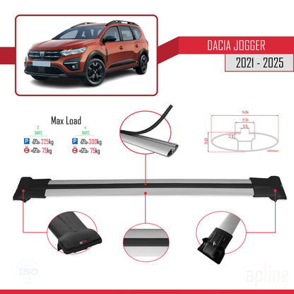Compatible with Dacia Jogger 2021-2025 FLY Model Car Roof Rack Cross Bar Grey Aluminium 3 Bars