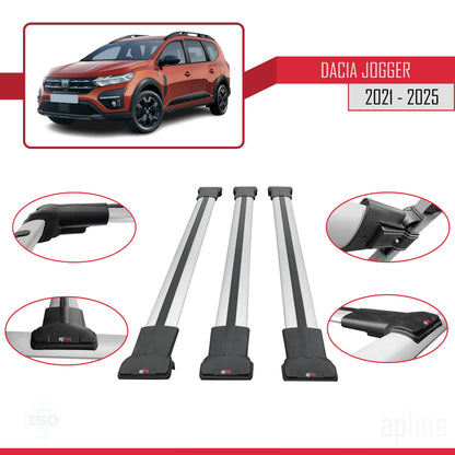 Compatible with Dacia Jogger 2021-2025 FLY Model Car Roof Rack Cross Bar Grey Aluminium 3 Bars