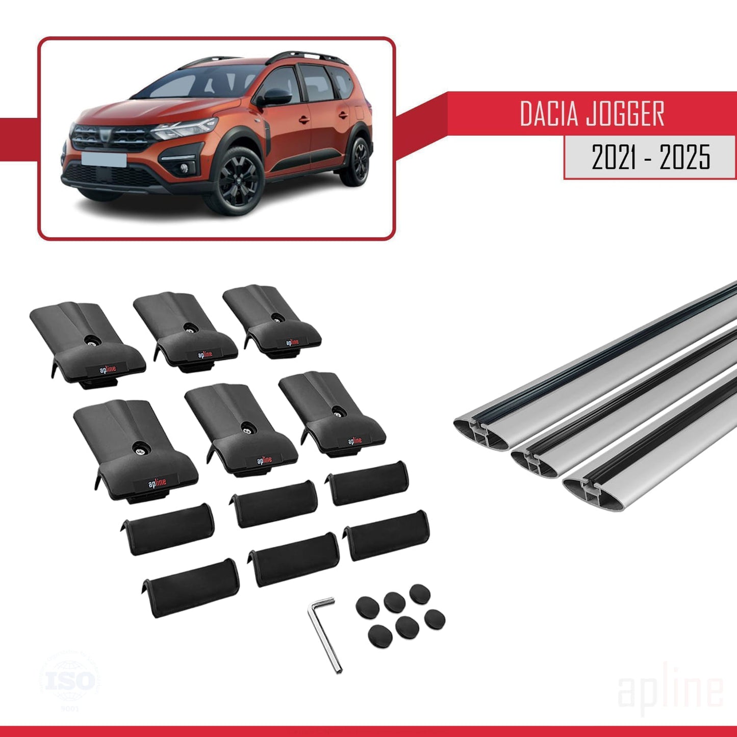 Compatible with Dacia Jogger 2021-2025 FLY Model Car Roof Rack Cross Bar Grey Aluminium 3 Bars