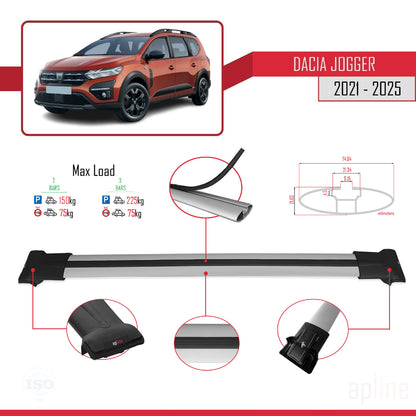 Compatible with Dacia Jogger 2021-2025 FLY Model Car Roof Rack Cross Bar Grey Aluminium 2 Bars