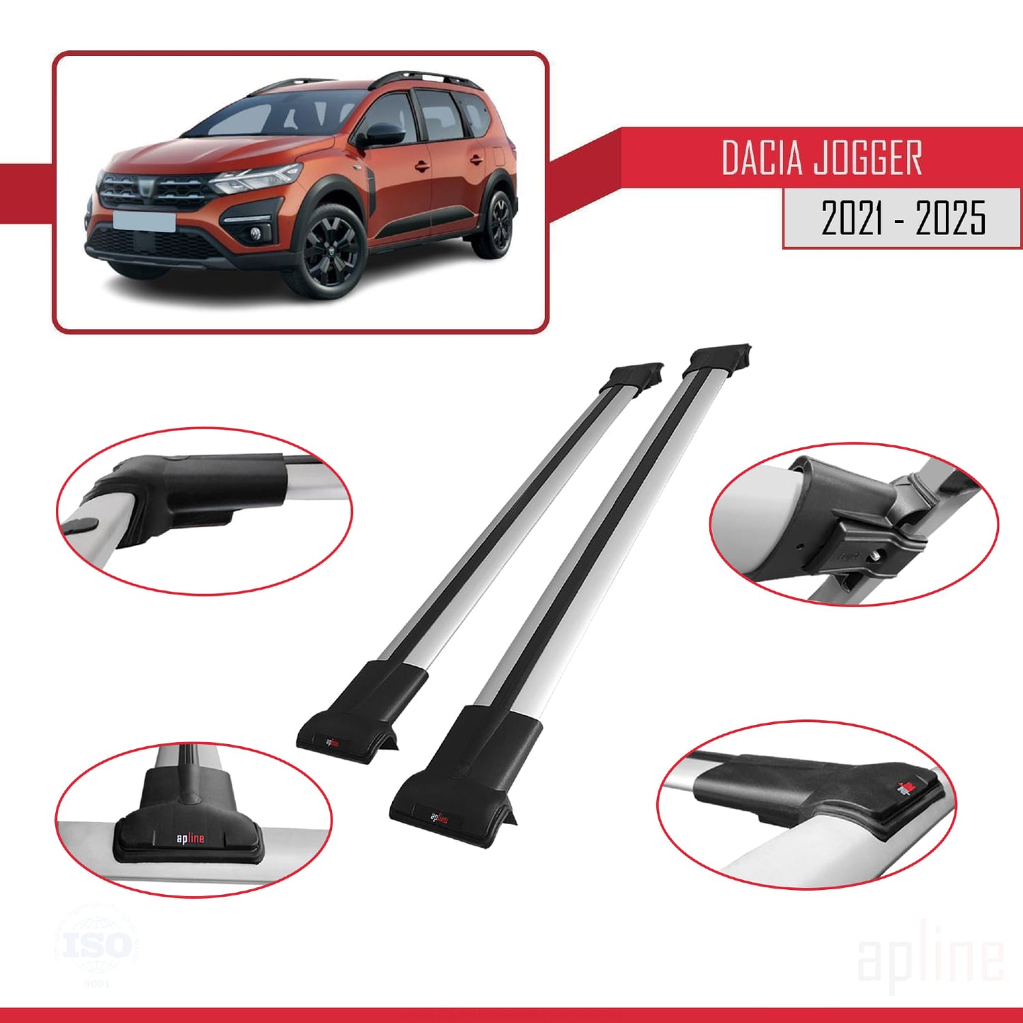 Compatible with Dacia Jogger 2021-2025 FLY Model Car Roof Rack Cross Bar Grey Aluminium 2 Bars