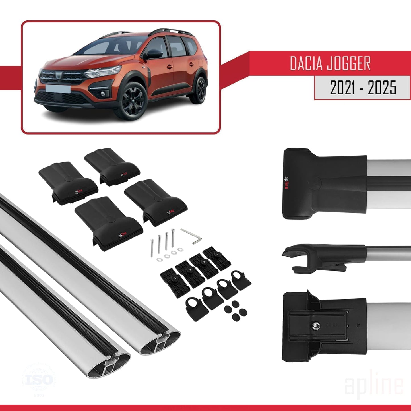 Compatible with Dacia Jogger 2021-2025 FLY Model Car Roof Rack Cross Bar Grey Aluminium 2 Bars