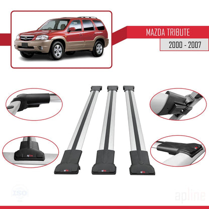 Compatible with Mazda Tribute 2000-2007 FLY Model Car Roof Rack Cross Bar Grey Aluminium 3 Bars