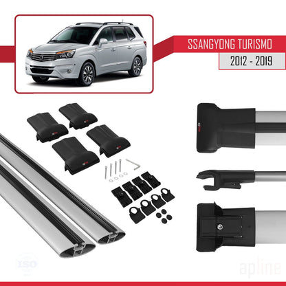Compatible with Ssangyong Turismo 2012-2019 FLY Model Car Roof Rack Cross Bar Grey Aluminium 2 Bars