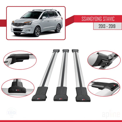 Compatible with Ssangyong Stavic 2 2013-2019 FLY Model Car Roof Rack Cross Bar Grey Aluminium 3 Bars
