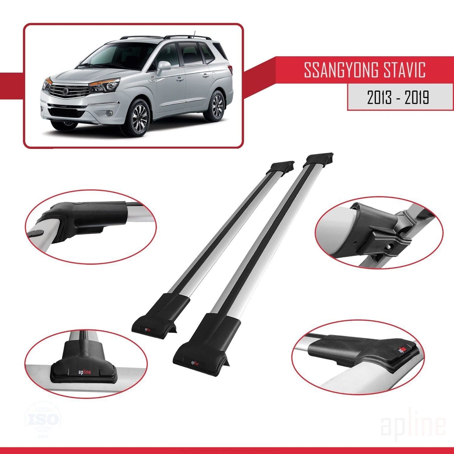Compatible with Ssangyong Stavic 2 2013-2019 FLY Model Car Roof Rack Cross Bar Grey Aluminium 2 Bars