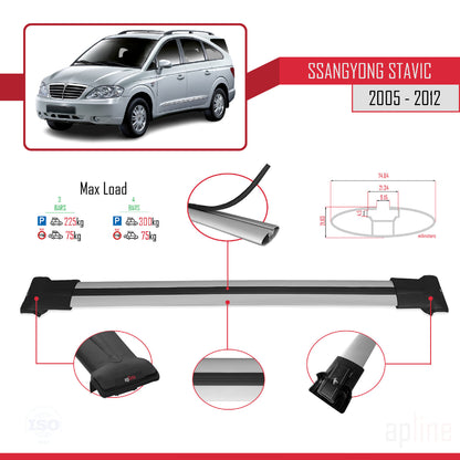 Compatible with Ssangyong Stavic 2005-2012 FLY Model Car Roof Rack Cross Bar Grey Aluminium 3 Bars
