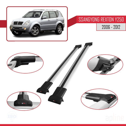 Compatible with Ssangyong Rexton (Y250) 2006-2012 FLY Model Car Roof Rack Cross Bar Grey Aluminium 2 Bars