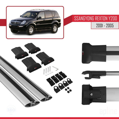 Compatible with Ssangyong Rexton (Y200) 2001-2005 FLY Model Car Roof Rack Cross Bar Grey Aluminium 2 Bars