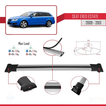 Compatible with Seat Exeo (3R9) ST 2009-2013 FLY Model Car Roof Rack Cross Bar Grey Aluminium 2 Bars