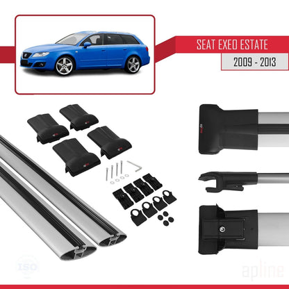 Compatible with Seat Exeo (3R9) ST 2009-2013 FLY Model Car Roof Rack Cross Bar Grey Aluminium 2 Bars