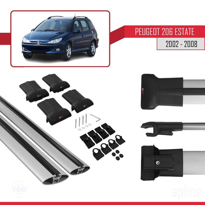 Compatible with Peugeot 206 SW 2002-2008 FLY Model Car Roof Rack Cross Bar Grey Aluminium 2 Bars