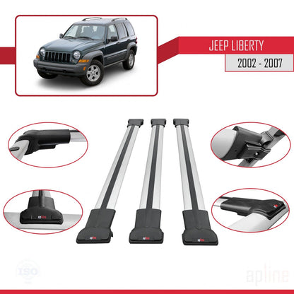 Compatible with Jeep Liberty 2002-2007 FLY Model Car Roof Rack Cross Bar Grey Aluminium 3 Bars