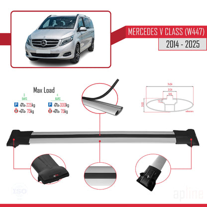 Compatible with Mercedes V Class 3 (W447) 2014-2025 FLY Model Car Roof Rack Cross Bar Grey Aluminium 4 Bars