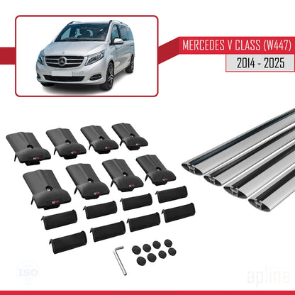 Compatible with Mercedes V Class 3 (W447) 2014-2025 FLY Model Car Roof Rack Cross Bar Grey Aluminium 4 Bars