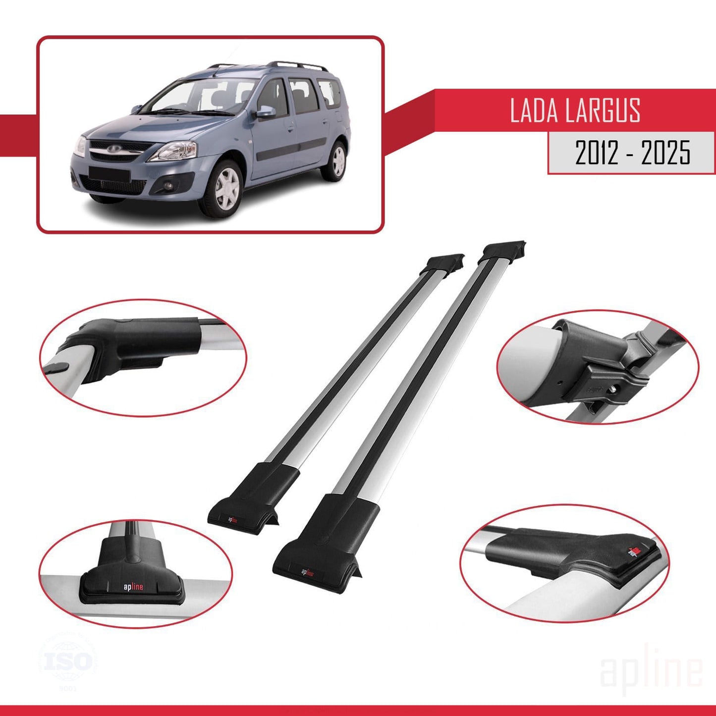 Compatible with Lada Largus 2012-2025 FLY Model Car Roof Rack Cross Bar Grey Aluminium 2 Bars