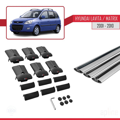Compatible with Hyundai Matrix (FC) 2001-2010 FLY Model Car Roof Rack Cross Bar Grey Aluminium 3 Bars