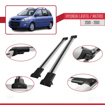 Compatible with Hyundai Matrix (FC) 2001-2010 FLY Model Car Roof Rack Cross Bar Grey Aluminium 2 Bars
