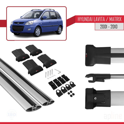 Compatible with Hyundai Matrix (FC) 2001-2010 FLY Model Car Roof Rack Cross Bar Grey Aluminium 2 Bars