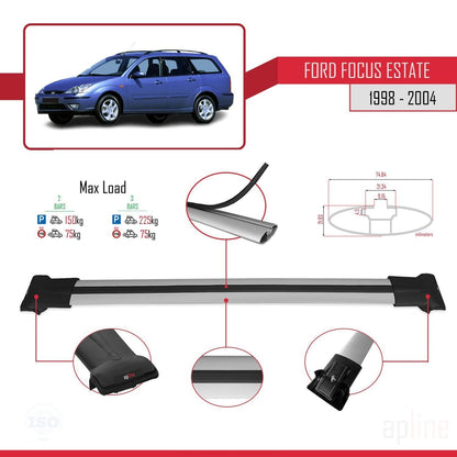 Compatible with Ford Focus (C170) SW 1998-2004 FLY Model Car Roof Rack Cross Bar Grey Aluminium 2 Bars