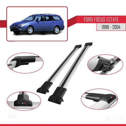Compatible with Ford Focus (C170) SW 1998-2004 FLY Model Car Roof Rack Cross Bar Grey Aluminium 2 Bars
