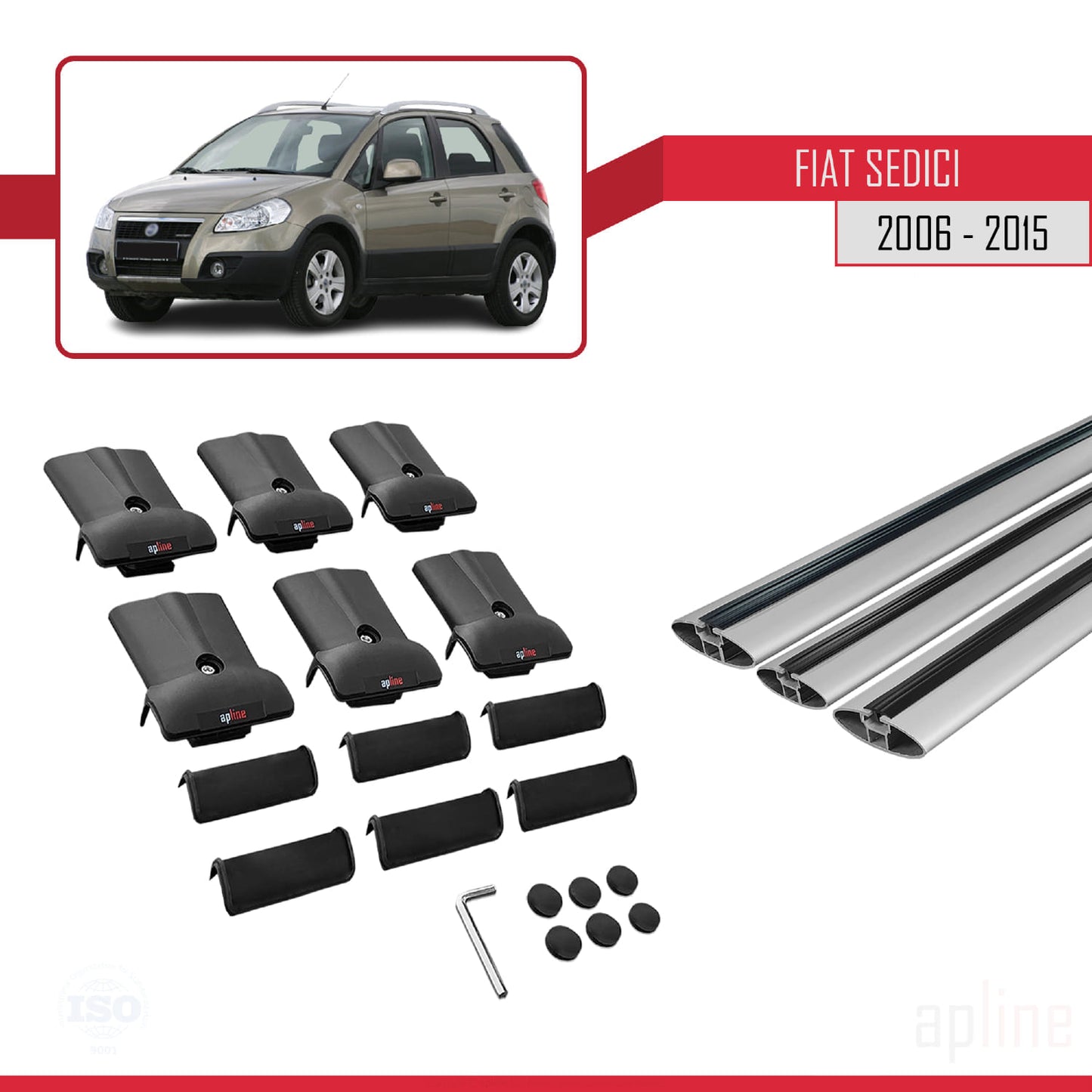 Compatible with Fiat Sedici 2006-2015 FLY Model Car Roof Rack Cross Bar Grey Aluminium 3 Bars