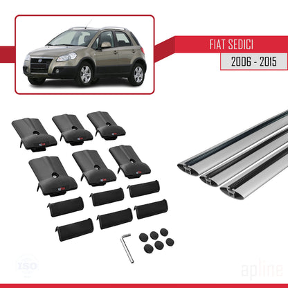 Compatible with Fiat Sedici 2006-2015 FLY Model Car Roof Rack Cross Bar Grey Aluminium 3 Bars