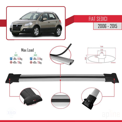 Compatible with Fiat Sedici 2006-2015 FLY Model Car Roof Rack Cross Bar Grey Aluminium 2 Bars
