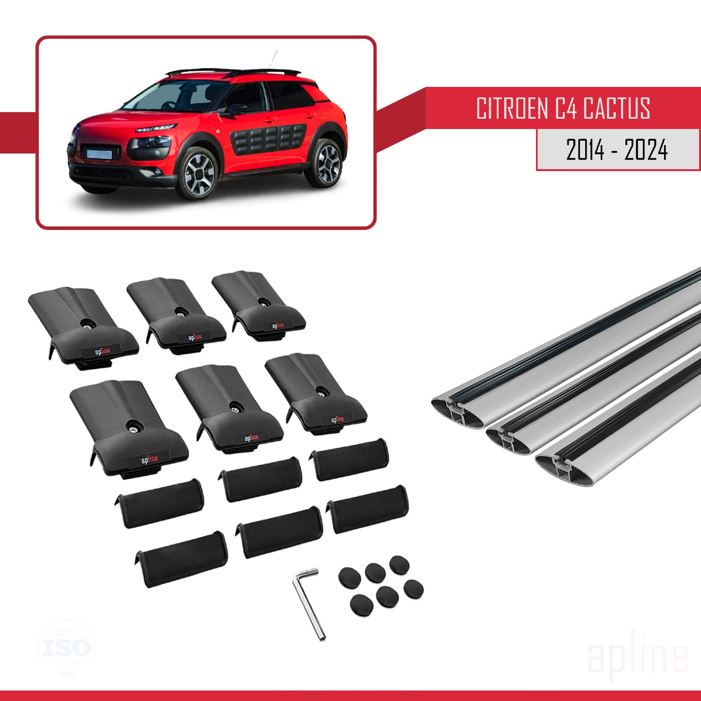 Compatible with Citroen C4 Cactus 2014-2021 FLY Model Car Roof Rack Cross Bar Grey Aluminium 3 Bars