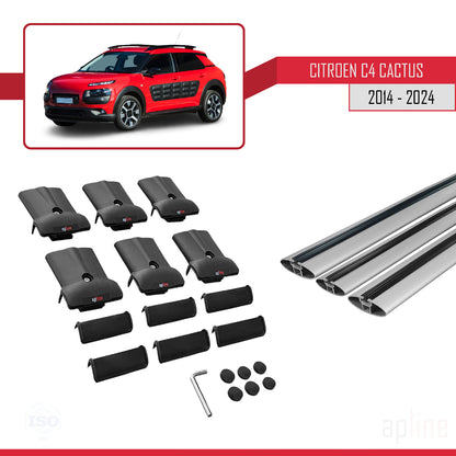 Compatible with Citroen C4 Cactus 2014-2021 FLY Model Car Roof Rack Cross Bar Grey Aluminium 3 Bars