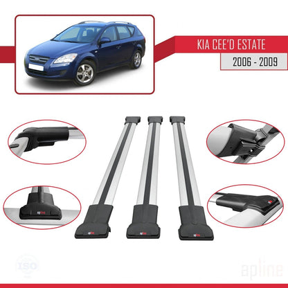 Compatible with Kia Ceed (ED) SW Pre-Facelift 2006-2009 FLY Model Car Roof Rack Cross Bar Grey Aluminium 3 Bars