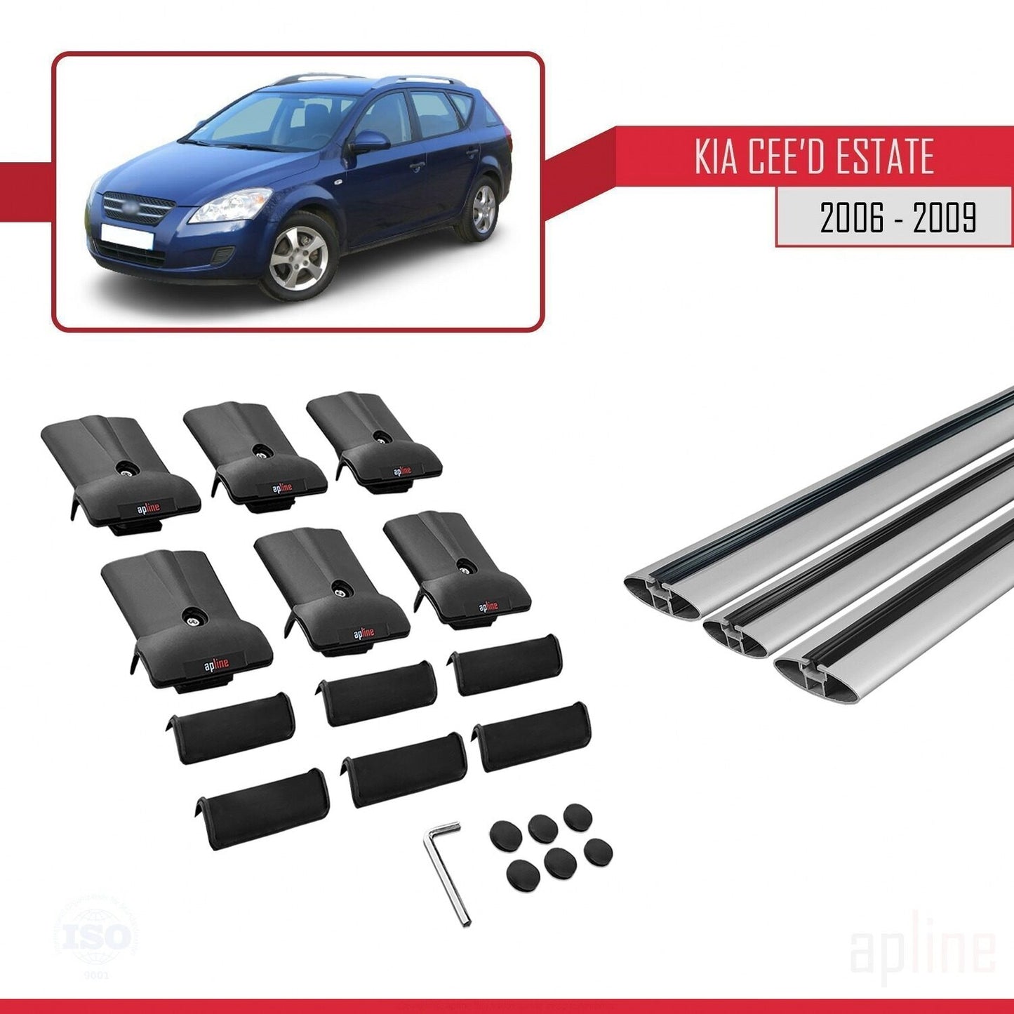 Compatible with Kia Ceed (ED) SW Pre-Facelift 2006-2009 FLY Model Car Roof Rack Cross Bar Grey Aluminium 3 Bars