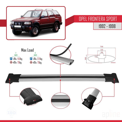 Compatible with Opel Frontera Sport 1992-1998 FLY Model Car Roof Rack Cross Bar Grey Aluminium 2 Bars
