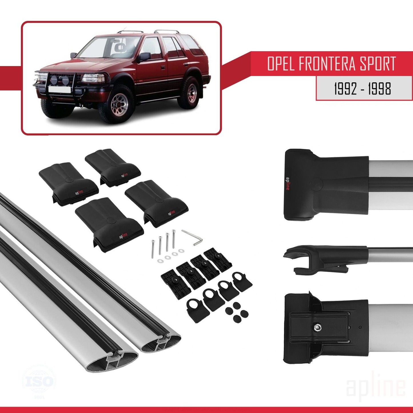 Compatible with Opel Frontera Sport 1992-1998 FLY Model Car Roof Rack Cross Bar Grey Aluminium 2 Bars