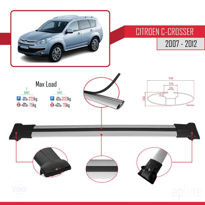 Compatible with Citroen C-Crosser 2007-2012 FLY Model Car Roof Rack Cross Bar Grey Aluminium 3 Bars