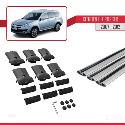 Compatible with Citroen C-Crosser 2007-2012 FLY Model Car Roof Rack Cross Bar Grey Aluminium 3 Bars
