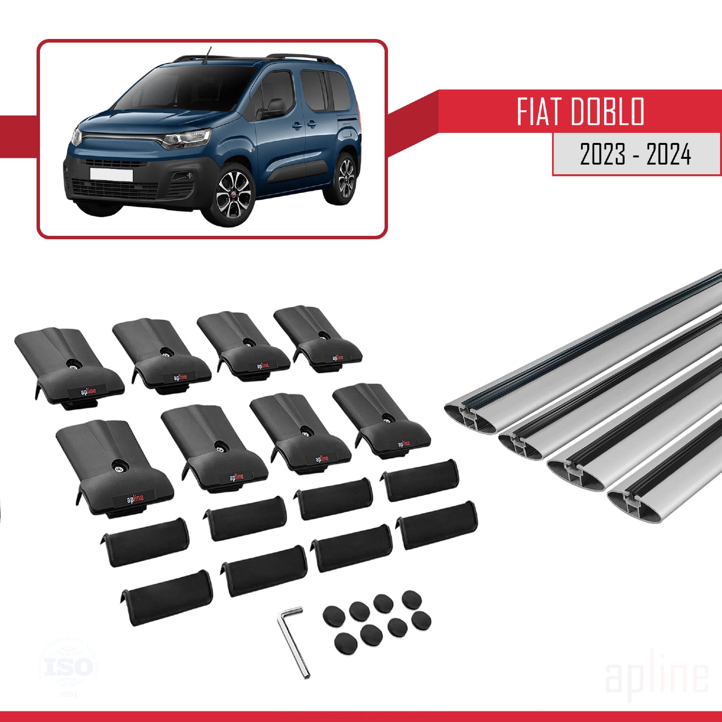 Compatible with Fiat Doblo 3 2023-2024 FLY Model Car Roof Rack Cross Bar Grey Aluminium 4 Bars